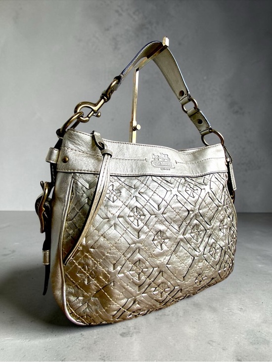 Coach Handbags - Coach Gold Woven Zoe Buckle Shoulder Bag